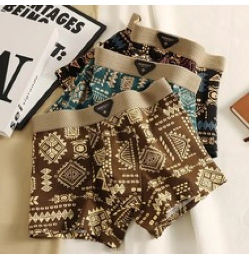 Retro ethnic style men's underwear, cotton, breathable, comfortable boxer briefs, American-style Ami khaki boxer briefs Retro ethnic style men's underwear, cotton, breathable, comfortable boxer briefs, American-style Ami khaki boxer briefs