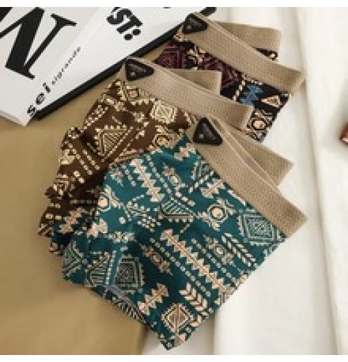 Retro ethnic style men's underwear, cotton, breathable, comfortable boxer briefs, American-style Ami khaki boxer briefs Retro ethnic style men's underwear, cotton, breathable, comfortable boxer briefs, American-style Ami khaki boxer briefs